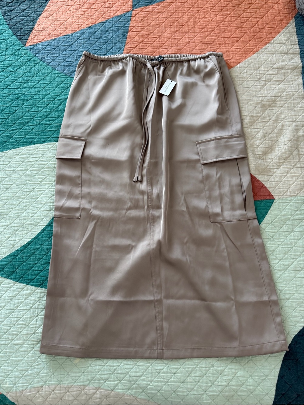 Banana Republic Satin Taupe Cargo Drawstring Midi Skirt